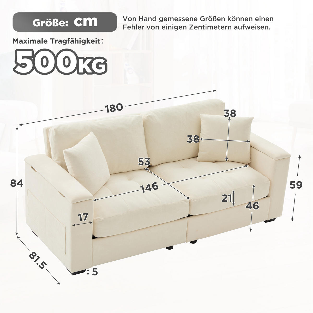 2-SITZER-SOFA DE-35382 mit Stauraum Beige - Beige, Holzwerkstoff (81.5/84/180cm) - ComfortXL