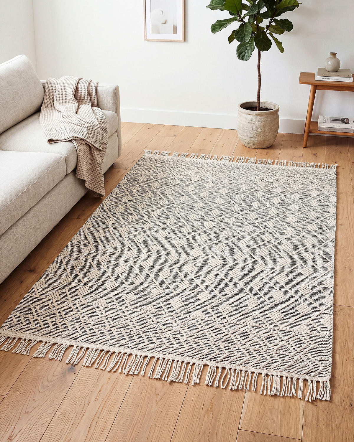 KURZFLOR-TEPPICH Kavak 230/160 cm - Creme/Schwarz, Textil (160/230cm) - Beliani