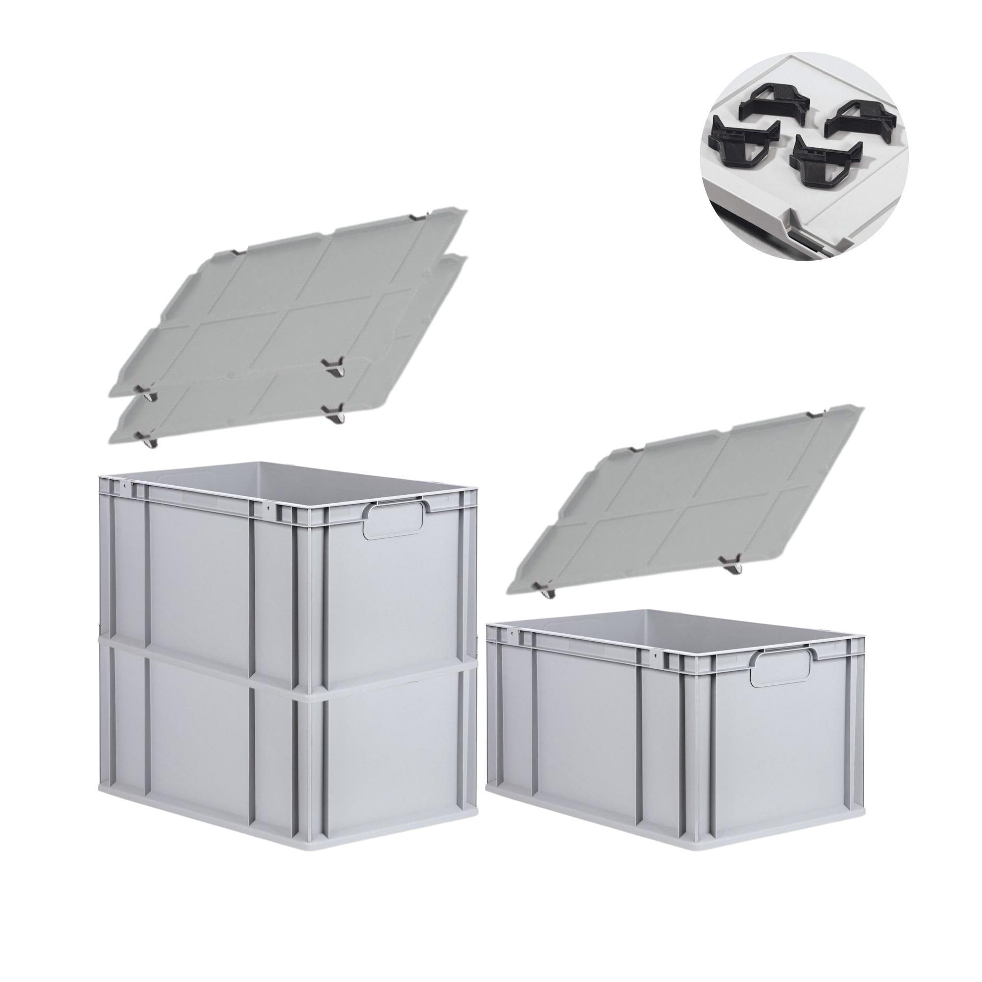 EUROBOX 3x Nextgen Economy Mit Auflagedeckel Grau/Schwarz Griffe Geschlossen - Schwarz, Kunststoff (40/32/60cm) - PROREGAL