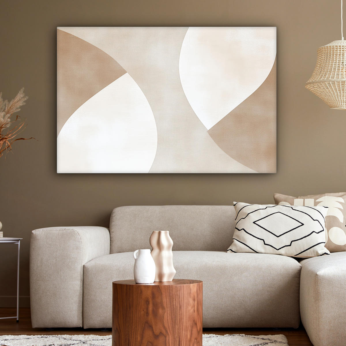 LEINWANDBILD Braun - Japandi - Abstrakt XXL 150x100 cm - Sandfarben, Textil (150/100cm) - MuchoWow