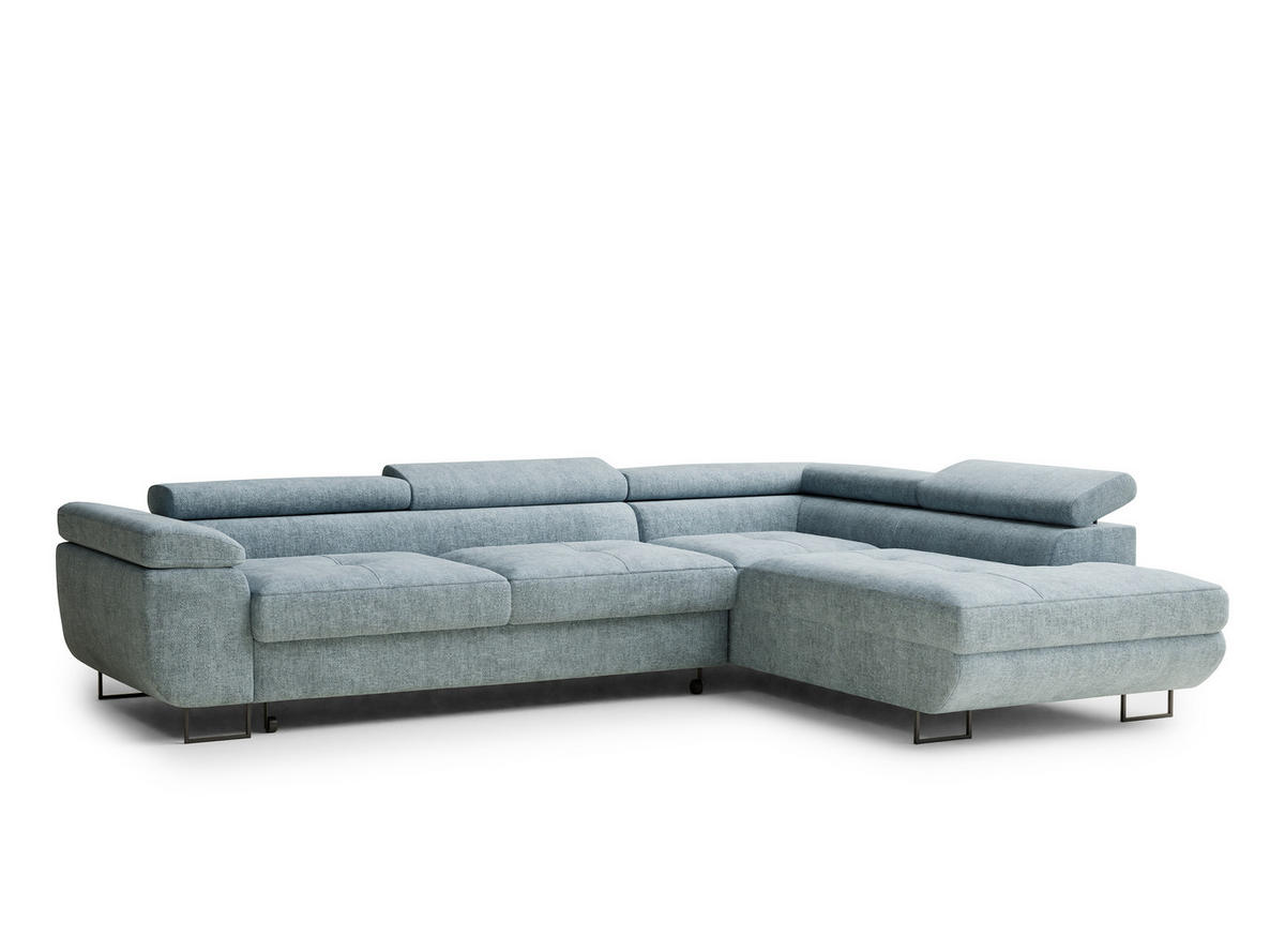 ECKSOFA Concord Hellblau Chenille-Stoff - Rechts Seite - Schwarz/Hellblau, Holz/Holzwerkstoff (277/203cm) - Maison de Reve