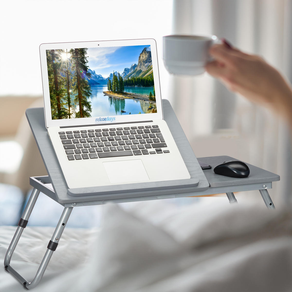 LAPTOPTISCH Grau höhenverstellbar klappbar - Grau, Holzwerkstoff/Metall (34.5/73/44cm) - Relaxdays