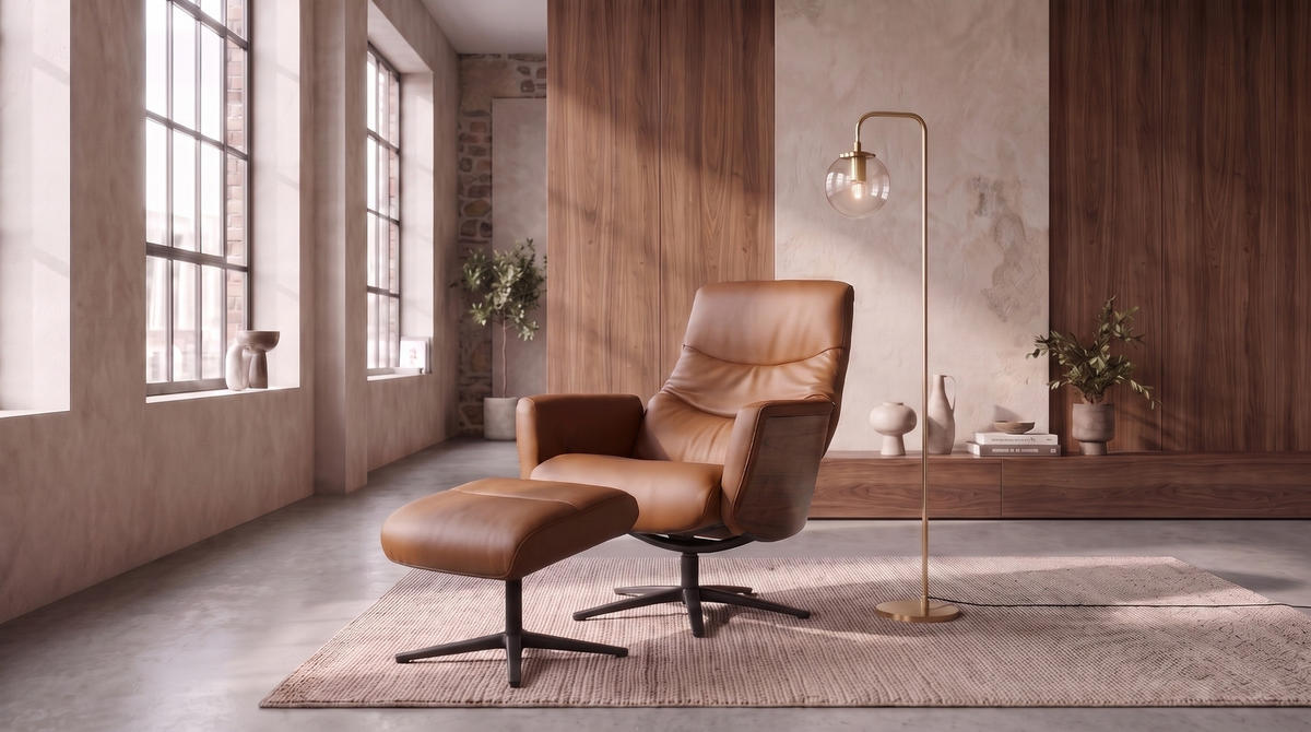RELAXSESSEL VANITAS Braun Leder Relaxfunktion - Schwarz/Braun, Leder/Metall (75/108/86cm) - KAWOLA