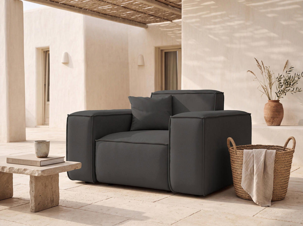 GARTENSESSEL Lorento Outdoor Polster-Loungesessel, Dunkelgrau Kunstleder 121/73/92 cm - Dunkelgrau, Textil (121/73/92cm) - WFL GROUP