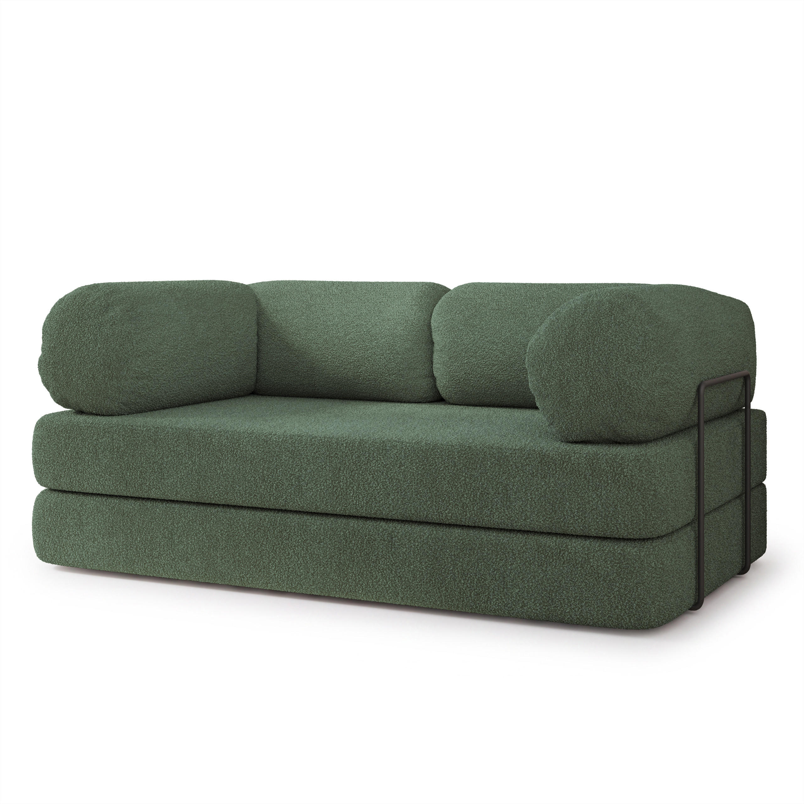 BETTSOFA EIREN aus Schaumstoff Bucle-Stoff Grün Schlaffunktion - Grün, Textil (170/68/80cm) - MASSENO