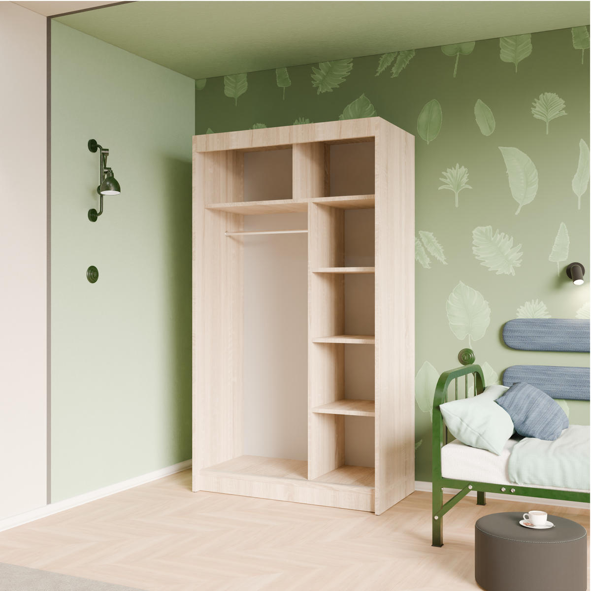 SCHIEBETÜRENSCHRANK TIPI III - Weiß/Sonoma Eiche, Holzwerkstoff (120/215/61cm) - Meblini