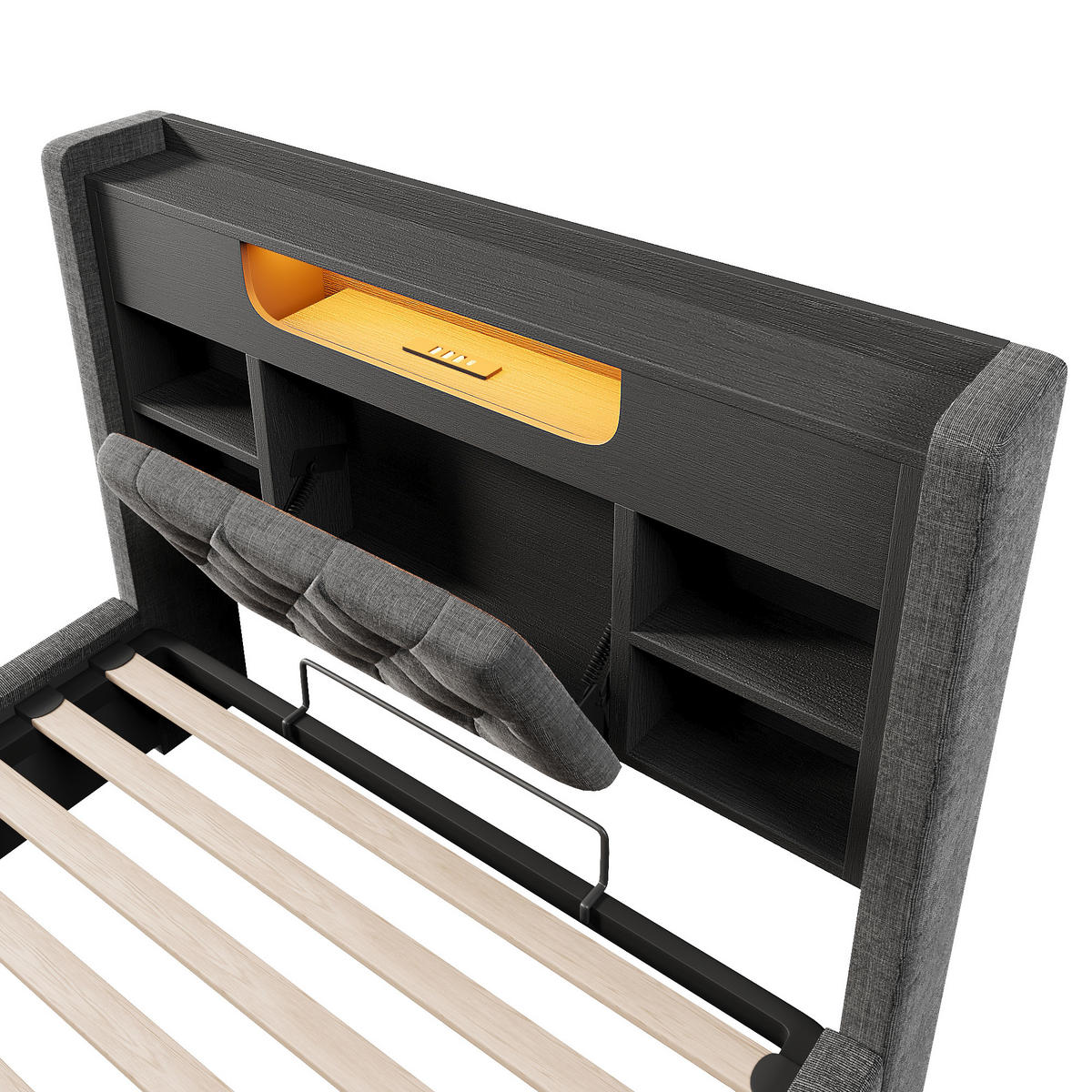 STAURAUMBETT 90/200 cm DE-32475 mit LED und USB-Ladefunktion Grau - Grau, Metall (90/200cm) - ComfortXL