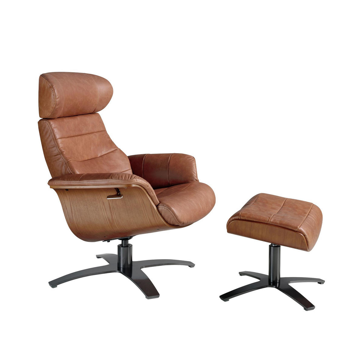 FUSSBANK Hocker aus braunem Leder 52/42/39 cm - Dunkelgrau/Braun, Leder (52/39/42cm) - ANGEL CERDA