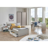 JUGENDZIMMER Bahamas Saharagrau- Weiß 7 teilig mit Schwebetürenschrank - Grau, Holzwerkstoff (80/200/120cm)