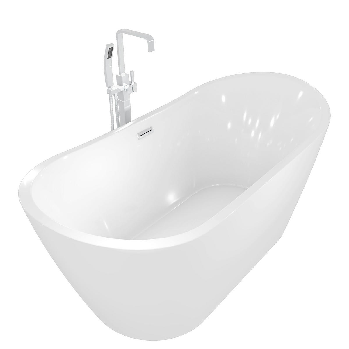 FREISTEHENDE Badewanne Wanne F03 180x89cm mit Armatur AF05 - Weiß, Glas/Kunststoff (80/72/180cm) - AcquaVapore by Sandra Jentho