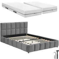 BETTSET , 250 kg Belastbarkeit, bodenschonende Kunststofffüße, Samtoptik dunkelgrau - Dunkelgrau, Holz (180/200cm) - tectake