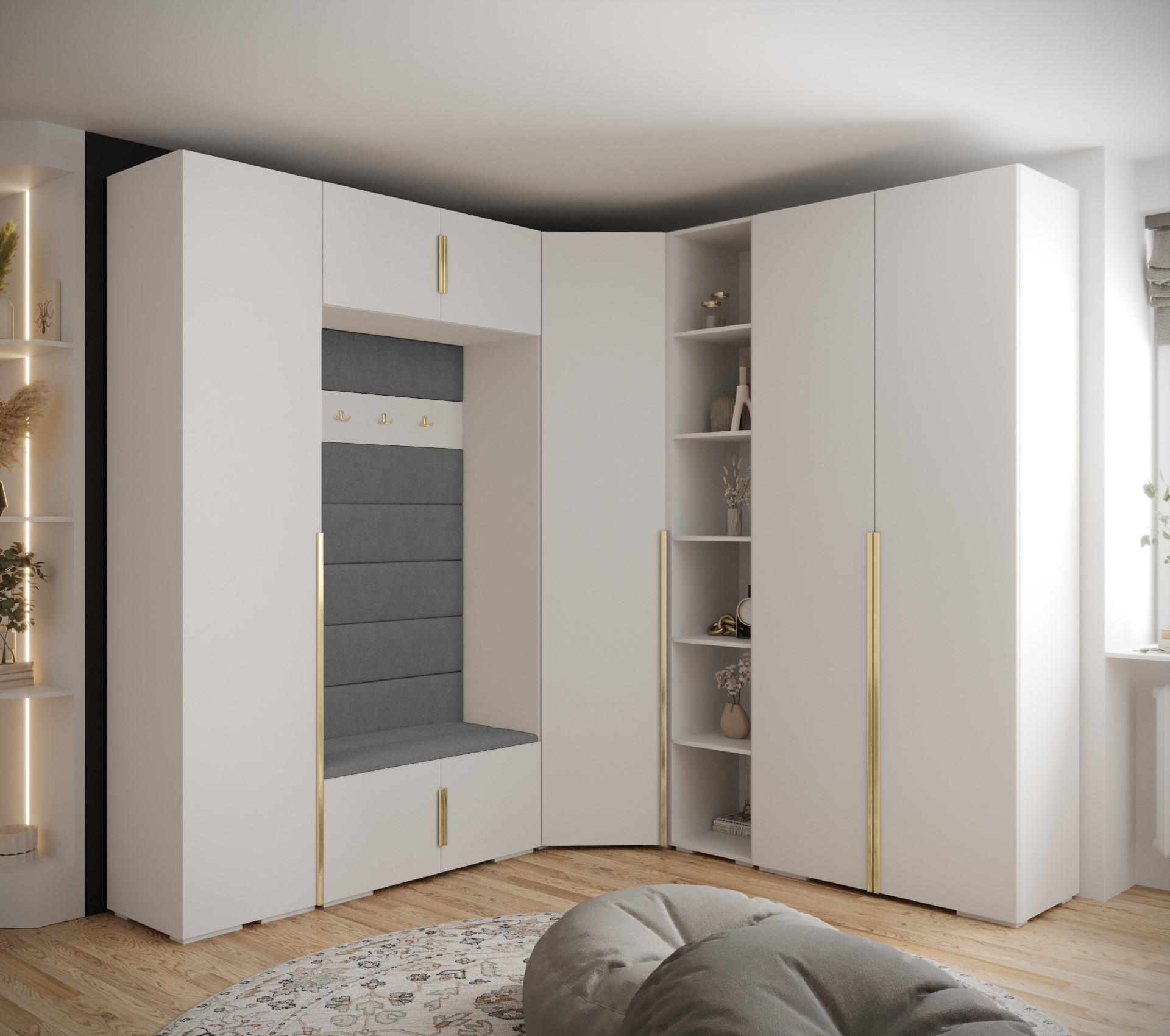 GARDEROBEN-SET 236,7/231,7/47 - Goldfarben/Weiß, Holz/Kunststoff (181.7/236.7/47cm) - Abiks Möbel
