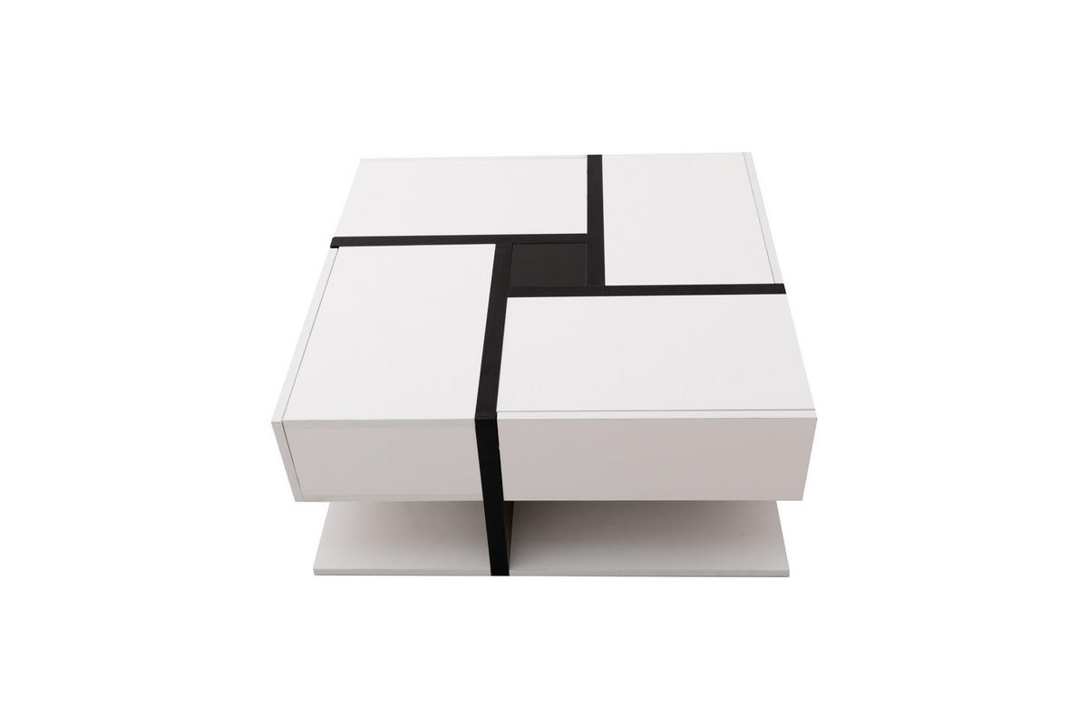 COUCHTISCH 78/78/36 cm hochglänzend mit 4 Schubladen und kreativem Design - Weiß, Holzwerkstoff (78/78/36cm) - OKWISH