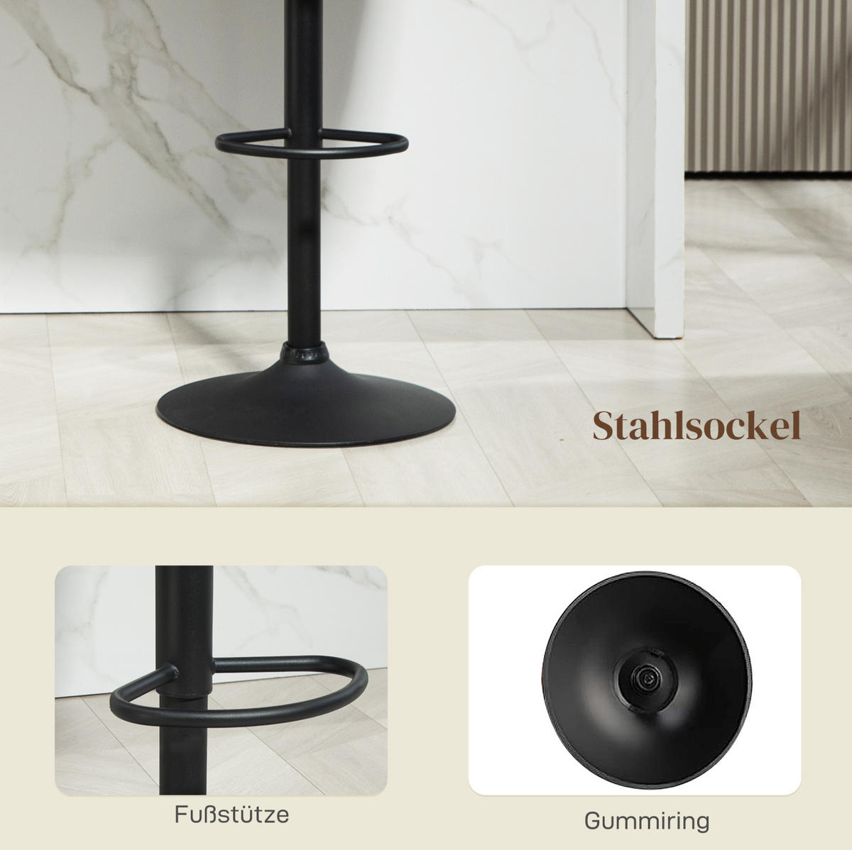 BARHOCKER 2er-Set höhenverstellbar 64-85 cm Polyester Dunkelgrau - Dunkelgrau, Metall (53/110/59cm) - Meubliv