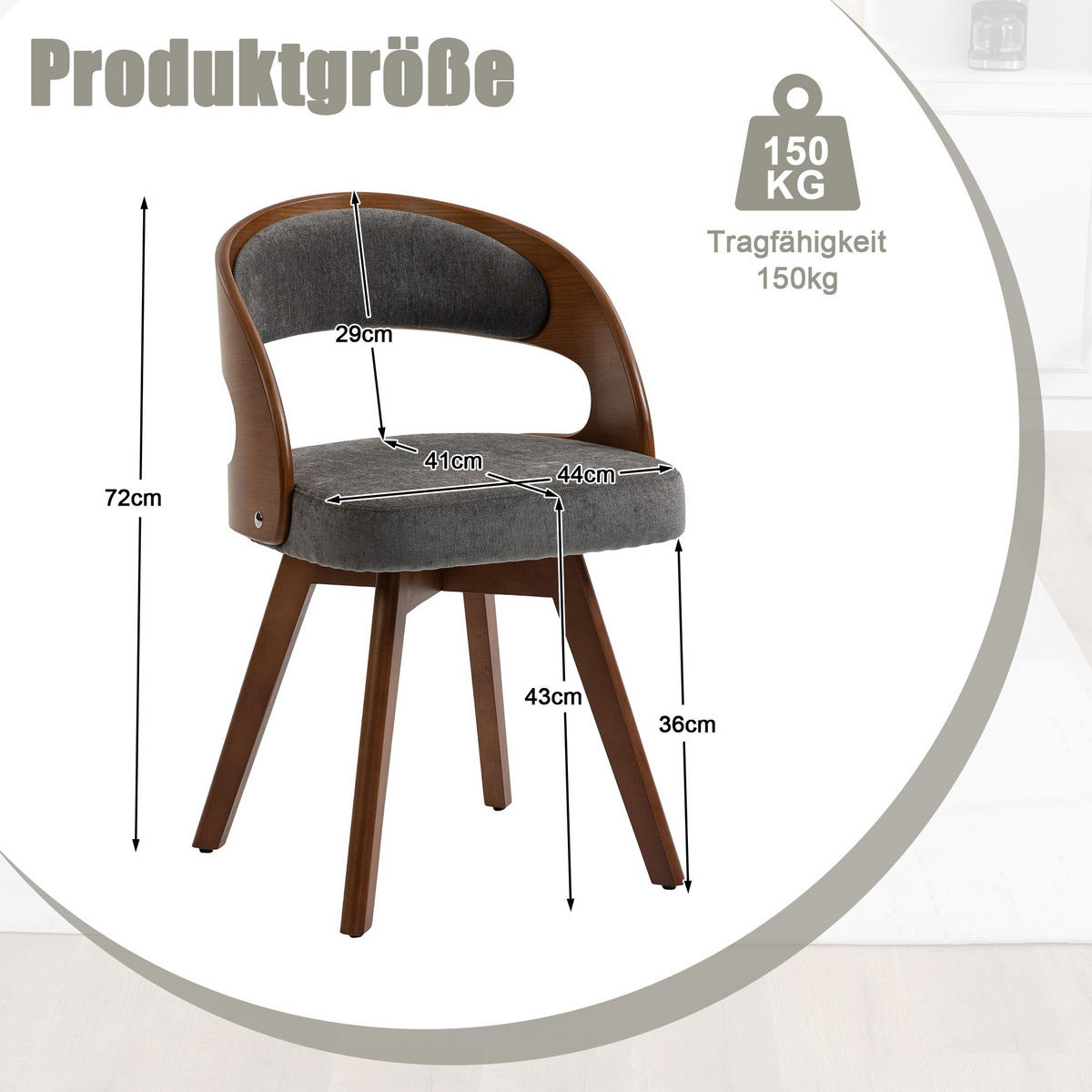 STUHL 2er-Set Esszimmerstuhl,360° drehbar,Massivholzrahmen,Leinenstoff,Grau - Grau, Holz (44/72/41cm) - LVHOM
