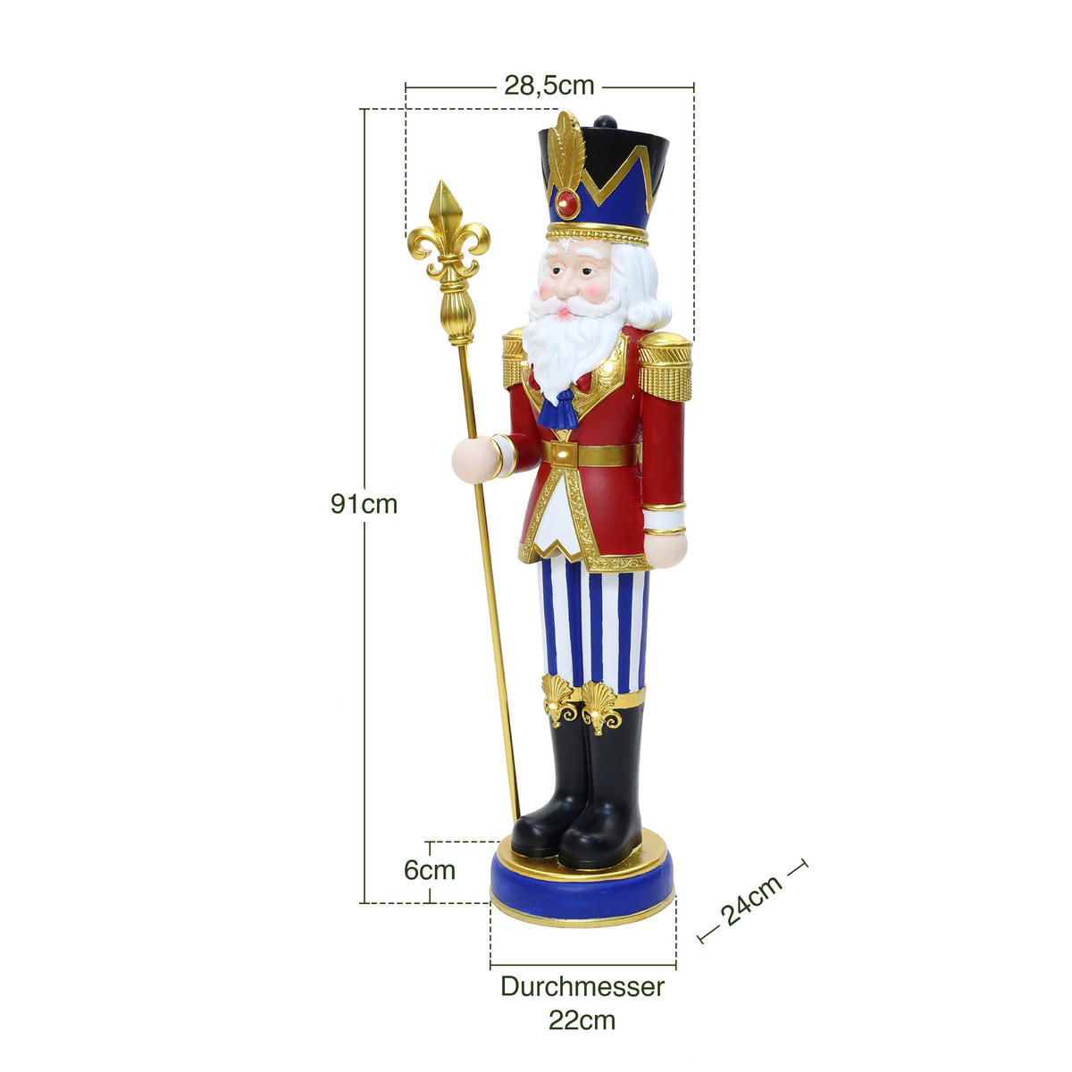 NUSSKNACKER Figur groß 91cm, Weihnachtsdeko mit LED, Timer, MgO - Dunkelrot, Naturmaterialien (28.5/91/28.5cm) - Hometopia