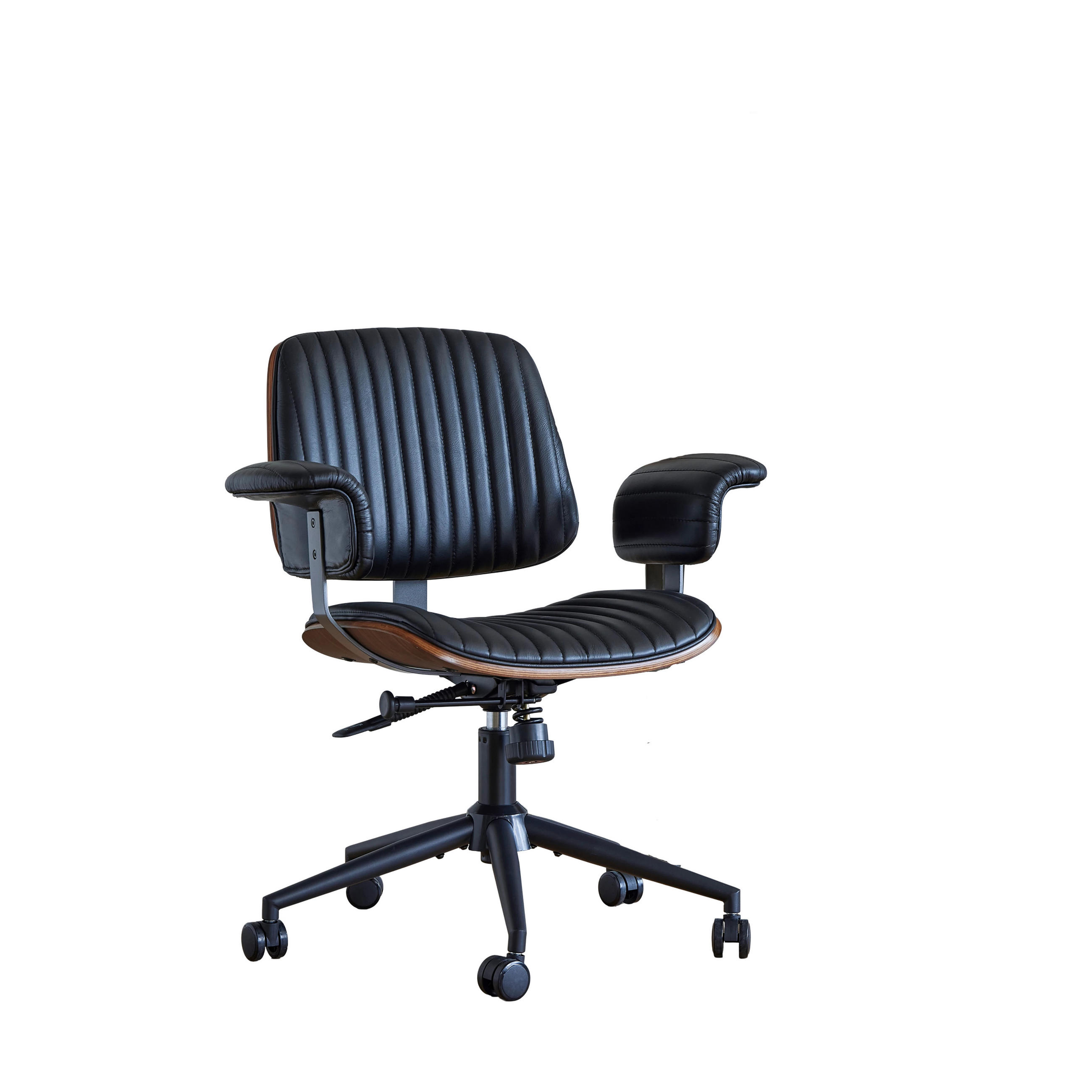 DREHSTUHL DE-41069 mit Eichenarmlehnen und Echtleder Braun - Schwarz, Metall (73/87/59cm) - ComfortXL