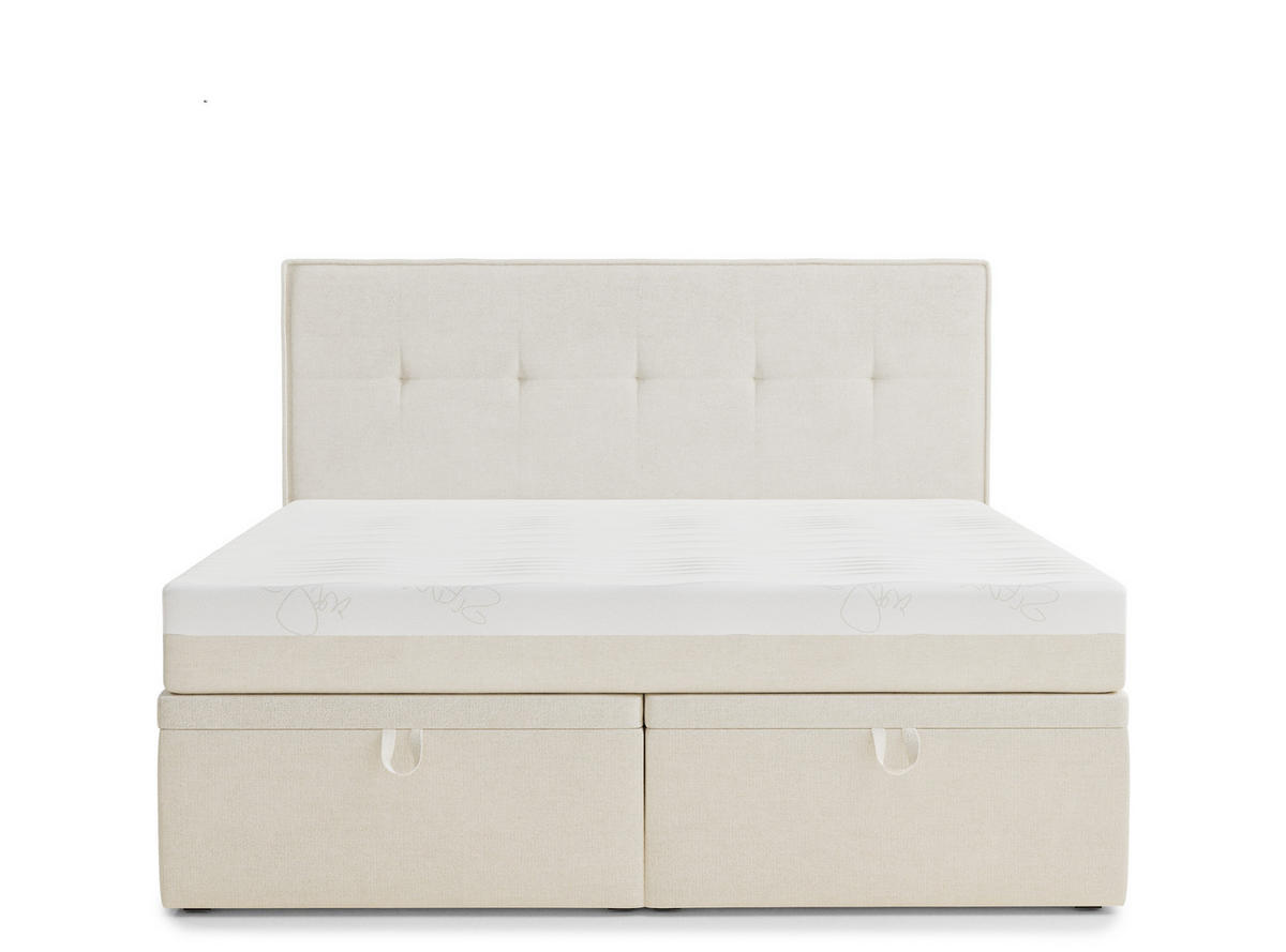 BOXBETT 200/200 cm Comfrey, in Creme, Matratze, gepolstertes Kopfteil, Bettkasten, H3 = fest - Creme/Schwarz, Holz/Holzwerkstoff (200/200cm) - Maison de Reve