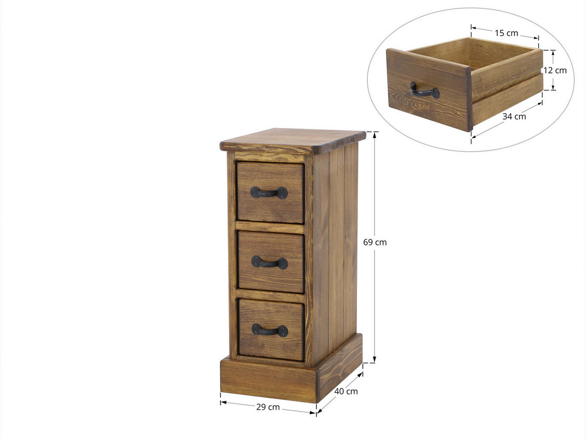 NACHTTISCH aus Massivholz Rustyk 1 - Dunkelbraun/Schwarz, Holz (29/69/40cm) - Seart