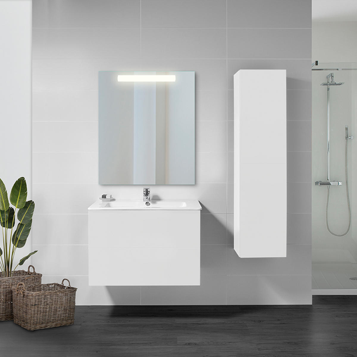 SPIEGEL Pegasus mit LED Beleuchtung, rechteckig 600 x 700 mm, AC 230V 50Hz, 6 W - Multicolor, Metall (67/8/103cm) - EMUCA
