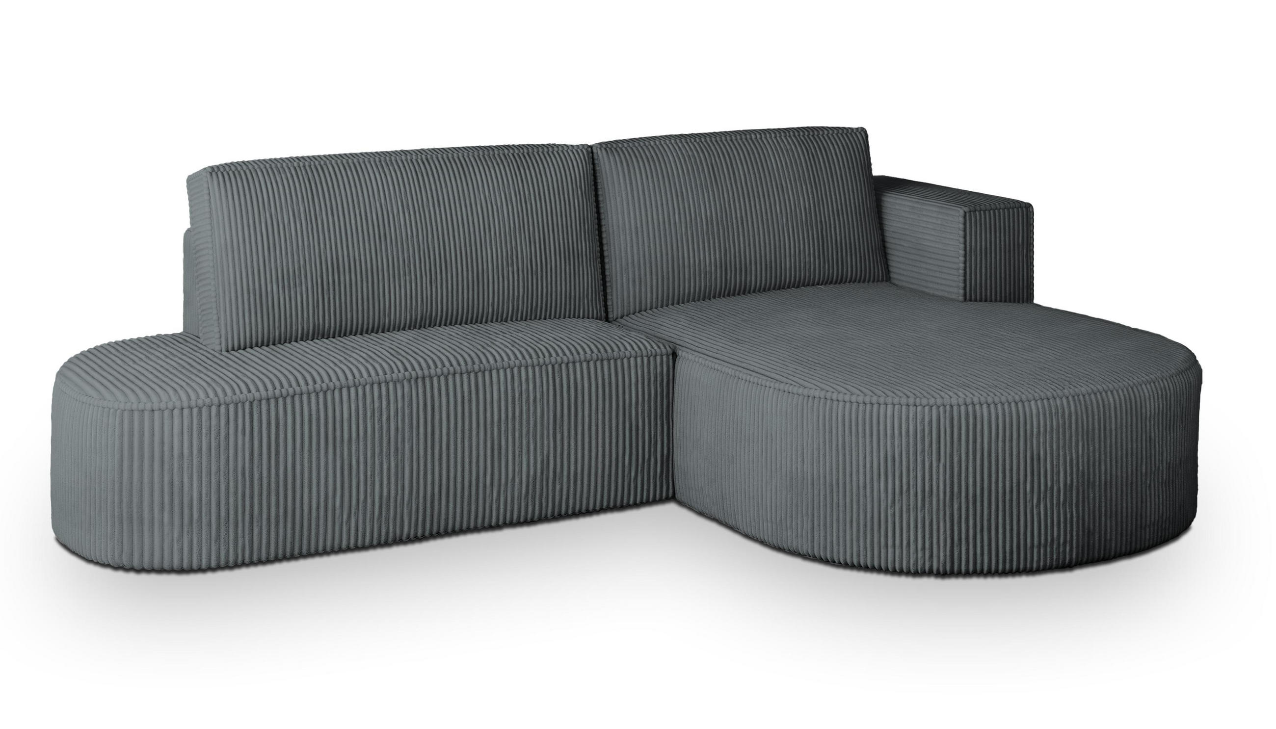 ECKSOFA CORTIO P R-S Grau Kordstoff mit Schlaffunktion - Grau, Holz (265/174cm) - MASSENO