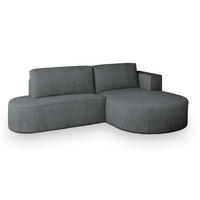 ECKSOFA CORTIO P R-S Grau Kordstoff mit Schlaffunktion - Grau, Holz (265/174cm) - MASSENO
