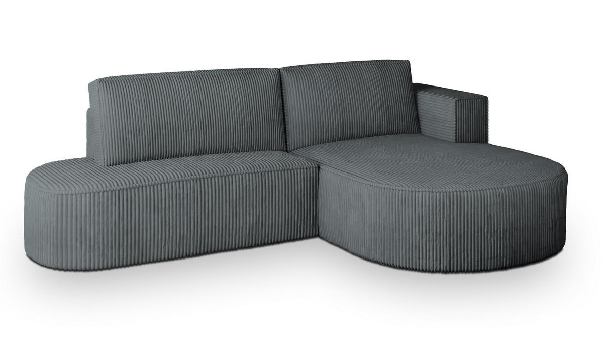 ECKSOFA CORTIO P R-S Grau Kordstoff mit Schlaffunktion - Grau, Holz (265/174cm) - MASSENO