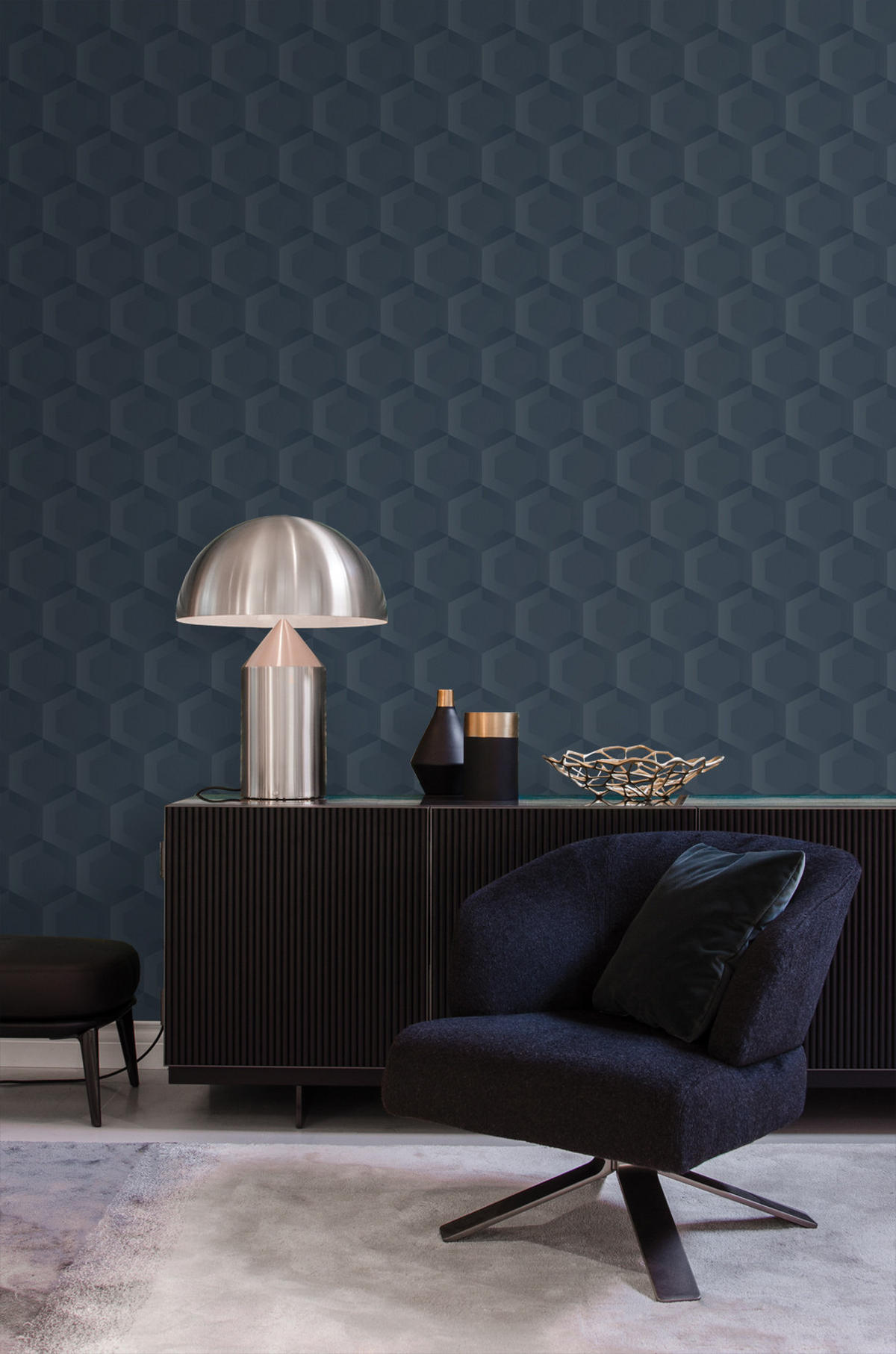 TAPETE 3D Wabenmuster 53 cm x 10.05 m - Blau, Papier (53/1000cm) - Origin Wallcoverings