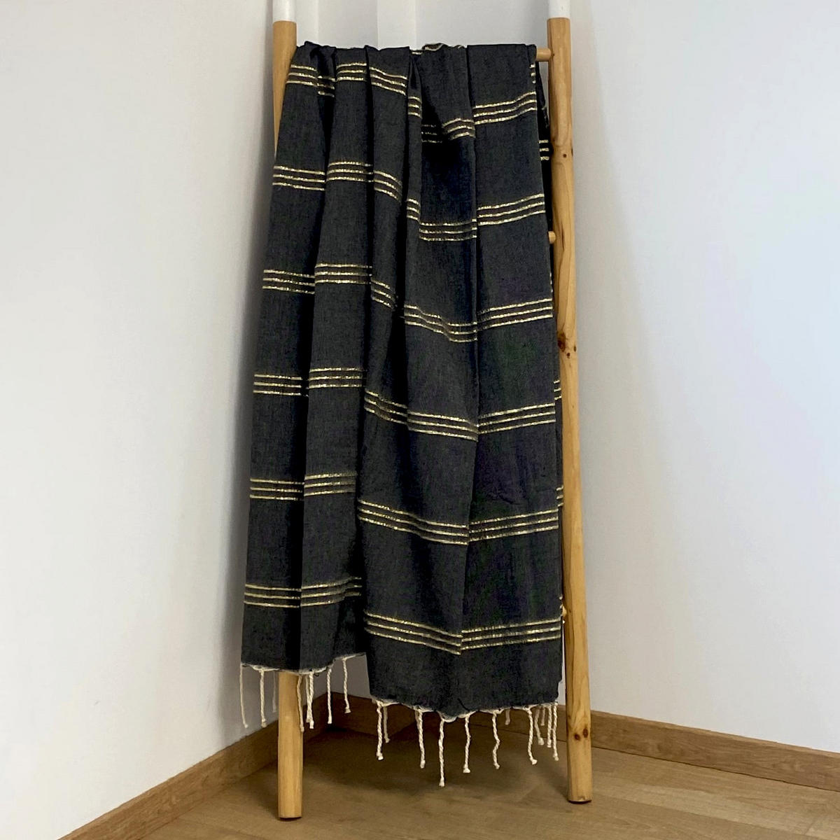 HAMMAMTUCH Traditionelle Osiris 200x200 190g/m² Schwarz / Gold-coloured - Goldfarben, Textil (200/200cm) - LE COMPTOIR DE LA PLAGE