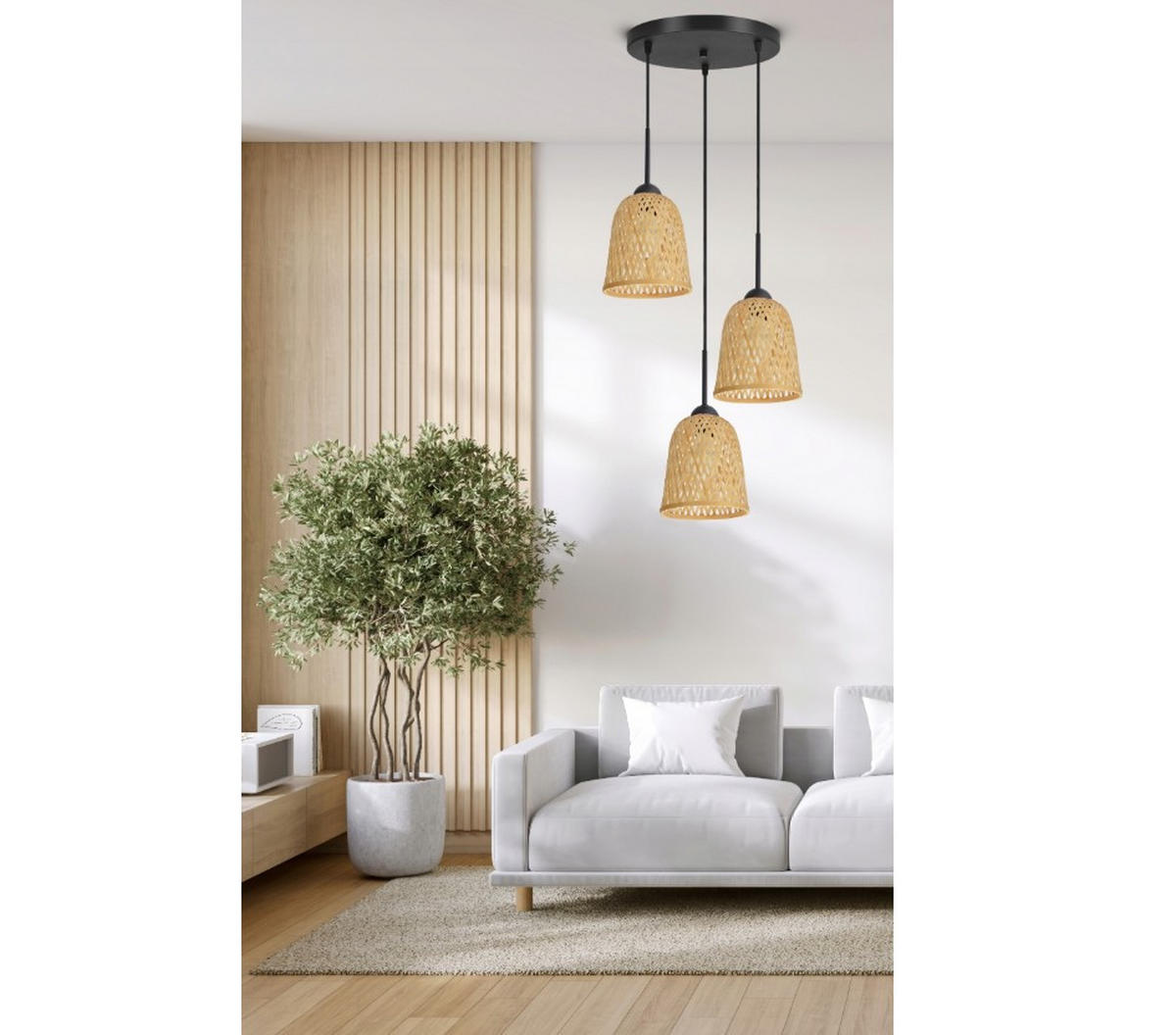 PENDELLEUCHTE BOHO - Schwarz/Weiß, Holz/Metall (40/40/100cm) - kiki design