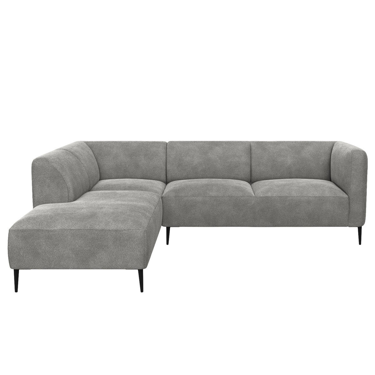 2,5-SITZER ECKSOFA mit Ottomane - Schwarz/Grau, Textil/Metall (252/205cm) - home24
