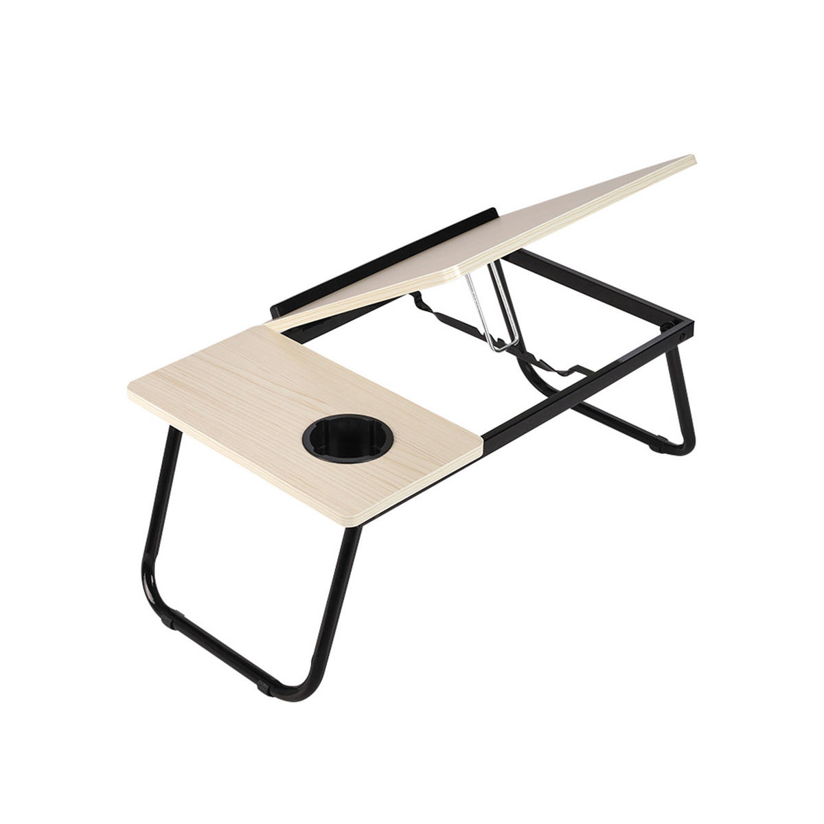 LAPTOP-BETTTISCH mit Getränkehalter Verstellbarer, klappbarer – Weiß-Ahornoptik, 56x32,5x24 cm - Naturfarben, Metall (32.5/56/24cm) - Livingandhome