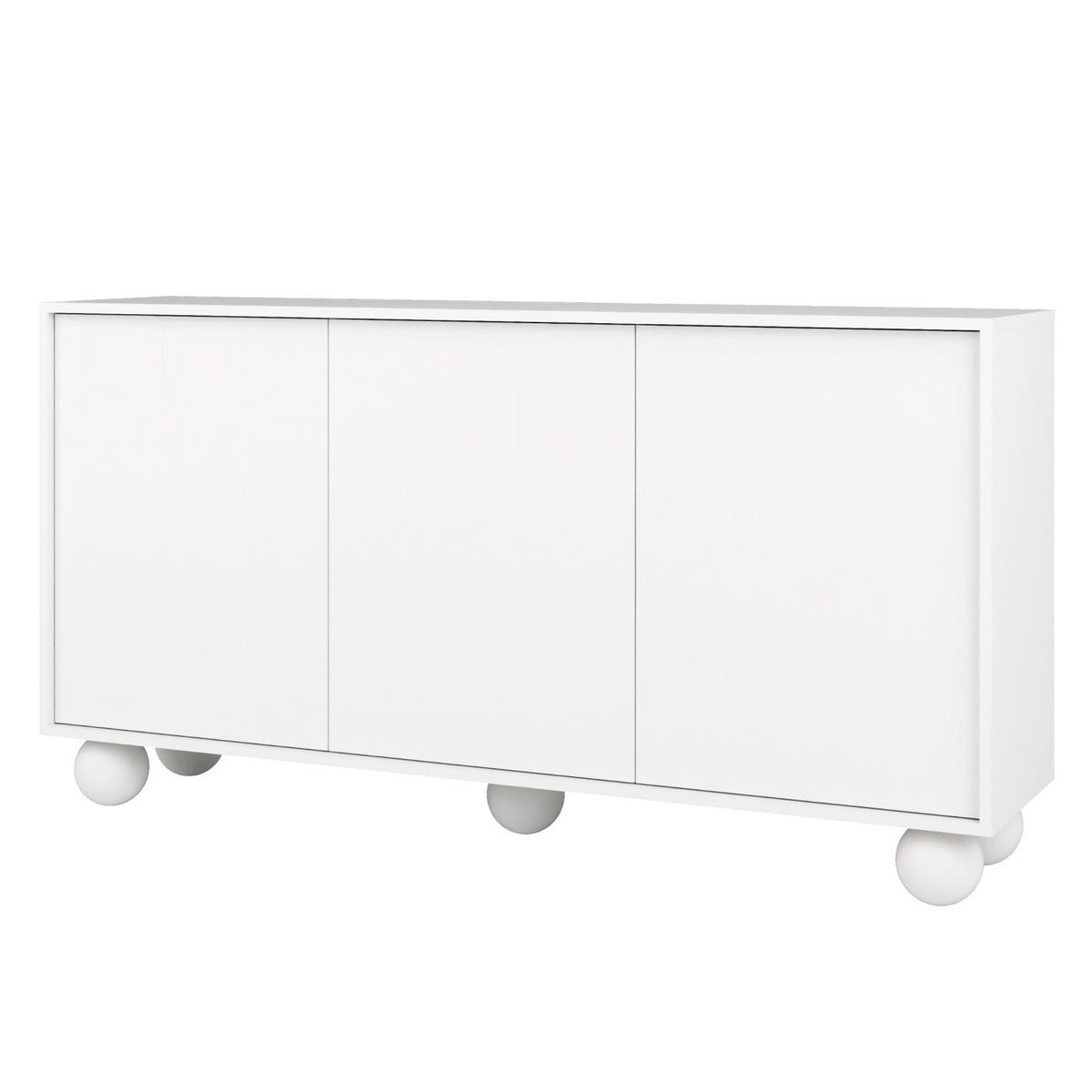 KOMMODE Adel mit 3 Türen und runden Füßen, 154 cm, Griffloss, Weiß - Weiß, Holzwerkstoff (154/81/38cm) - Beautysofa