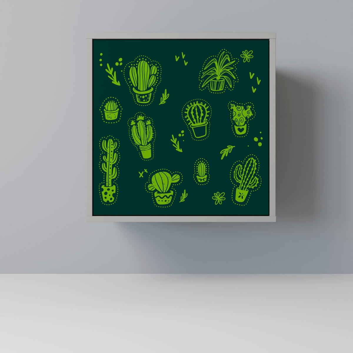 SIDEBOARD DESERT GREEN, Grau, 57,5x42x67,5 cm, Schwarze Metall-Rahmenfüße - Multicolor/Schwarz, Holzwerkstoff/Metall (57.5/67.5/42cm) - SpaceRebels