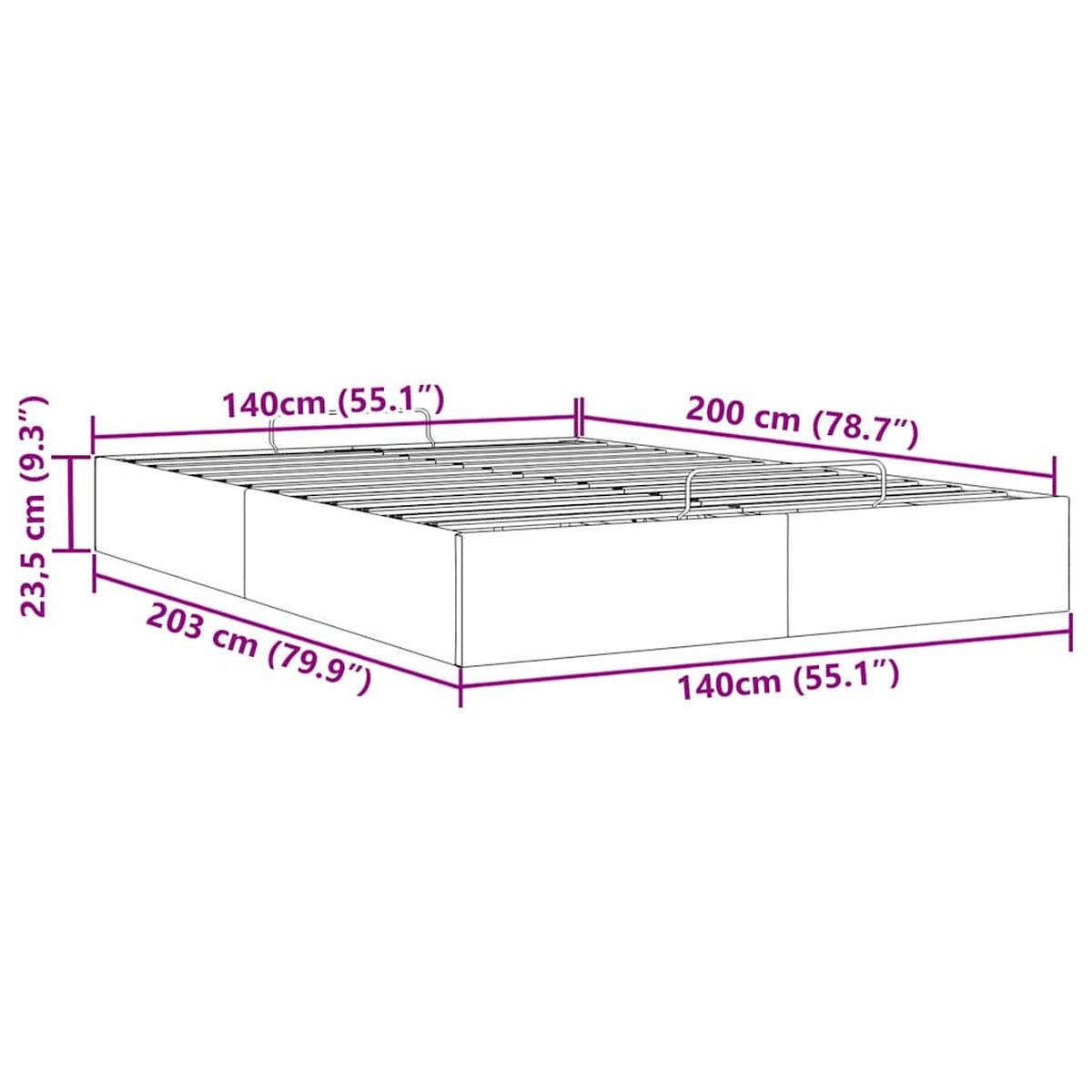 OTTOMAN-BETT Ohne Matratze Dunkelgrau 140/200 Cm Stoff - Grau, Textil (140/200cm) - vidaXL
