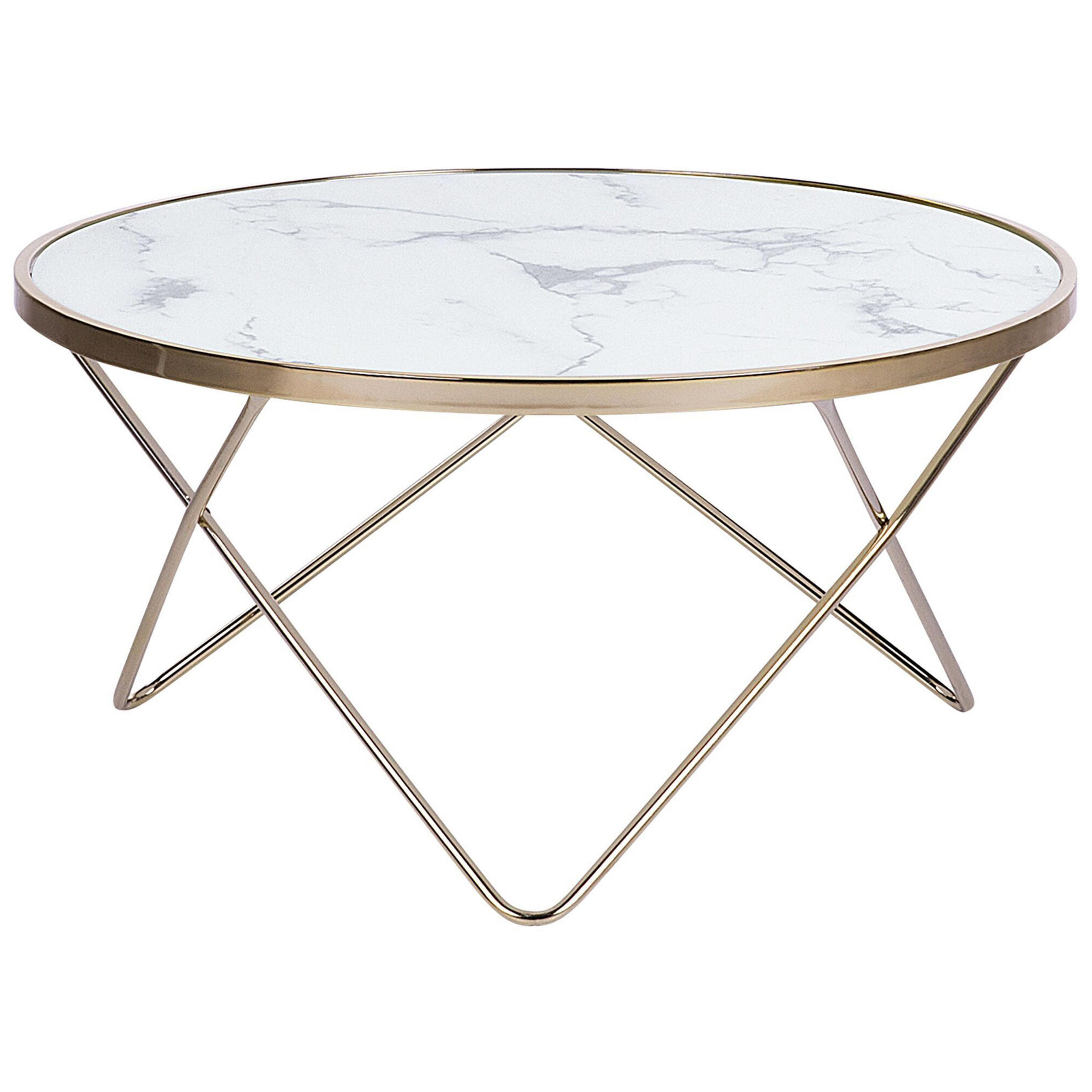 Beliani KONFERENČNÍ STOLEK Mramor Look bílý/zlatý 80 cm Meridian