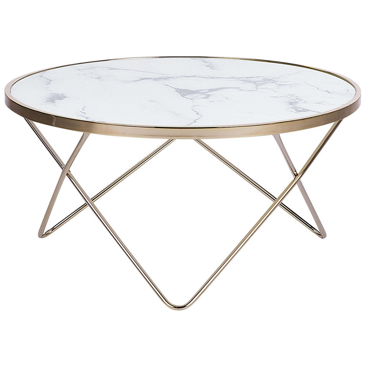 COUCHTISCH Marmor Optik weiß/gold 80 cm Meridian - Goldfarben/Weiß, Glas (80/80/40cm) - Beliani