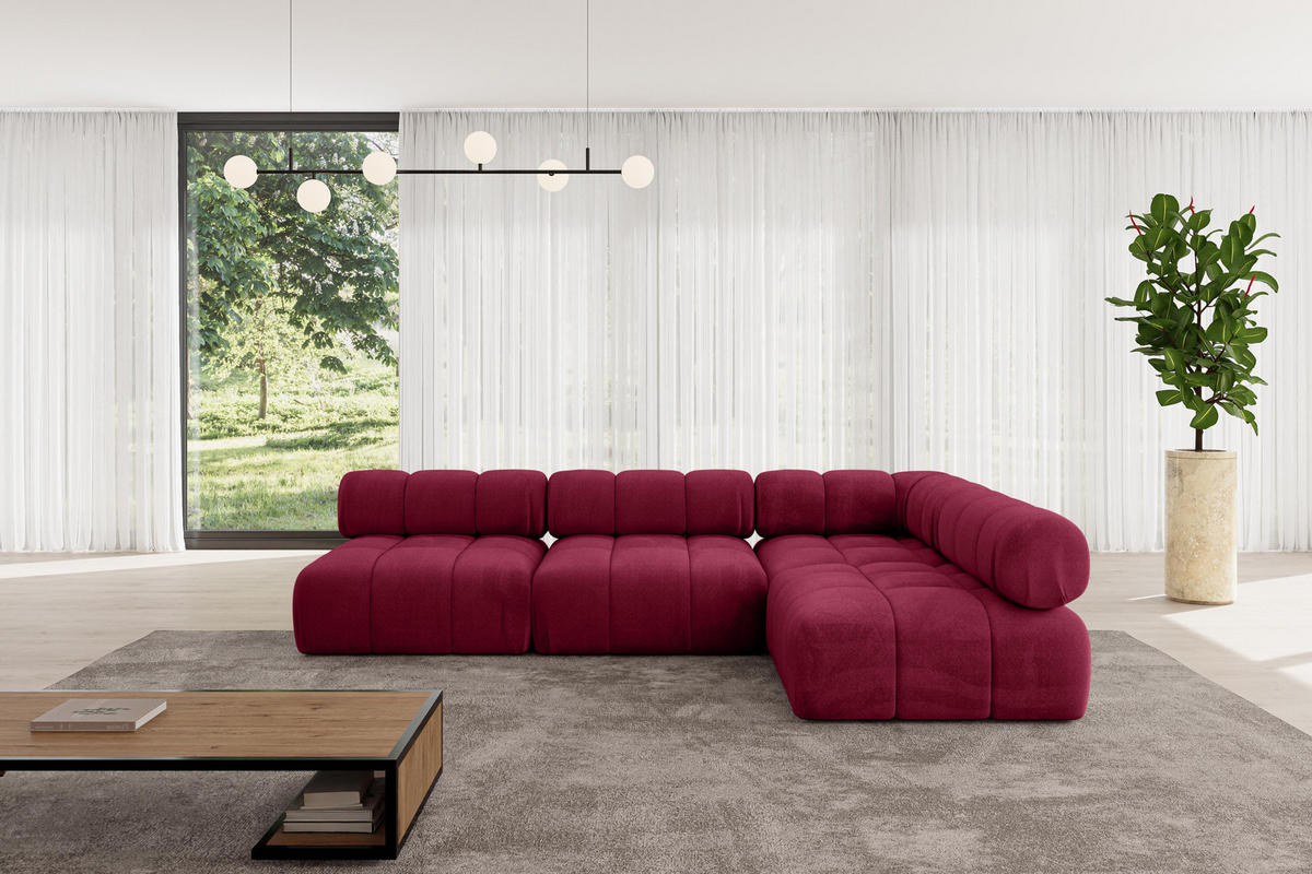 ECKSOFA modulares Sofa Samaro-L2 - 285x190x70 cm Bordeauxrot Velours - Bordeaux, Holzwerkstoff/Textil (285/190cm) - ALTDECOR