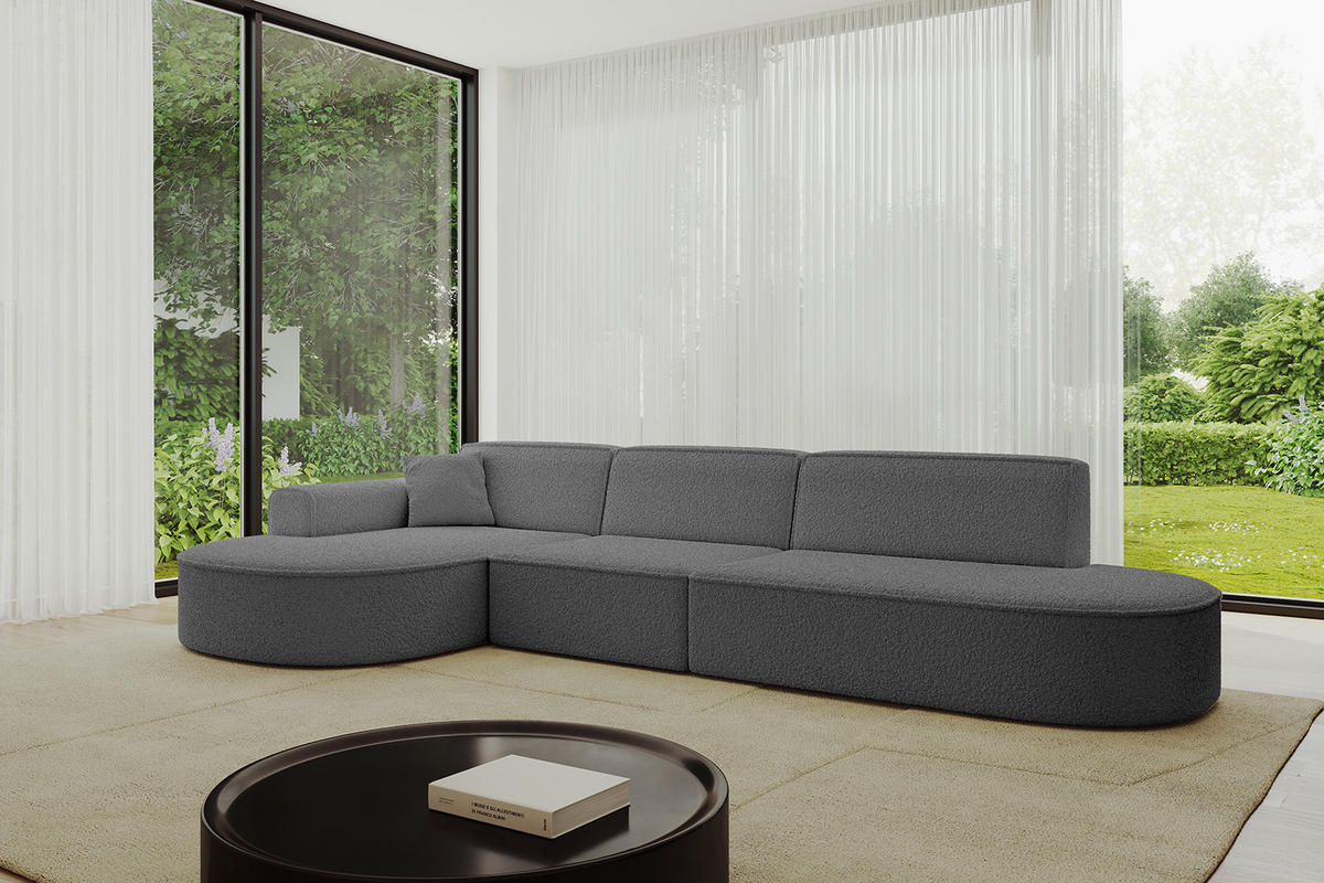 ECKSOFA Ottomane Links MARI-L2 - 317x163x73,5 cm Grau Bouclé - Schwarz/Grau, Holzwerkstoff/Kunststoff (165/321cm) - ALTDECOR