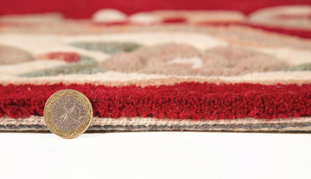 WOLLTEPPICH Aubusson-Muster handgeknüpft BEAULY, Rot-Beige 150x240 cm - Rot, Textil (150/240cm) - KADIMA DESIGN