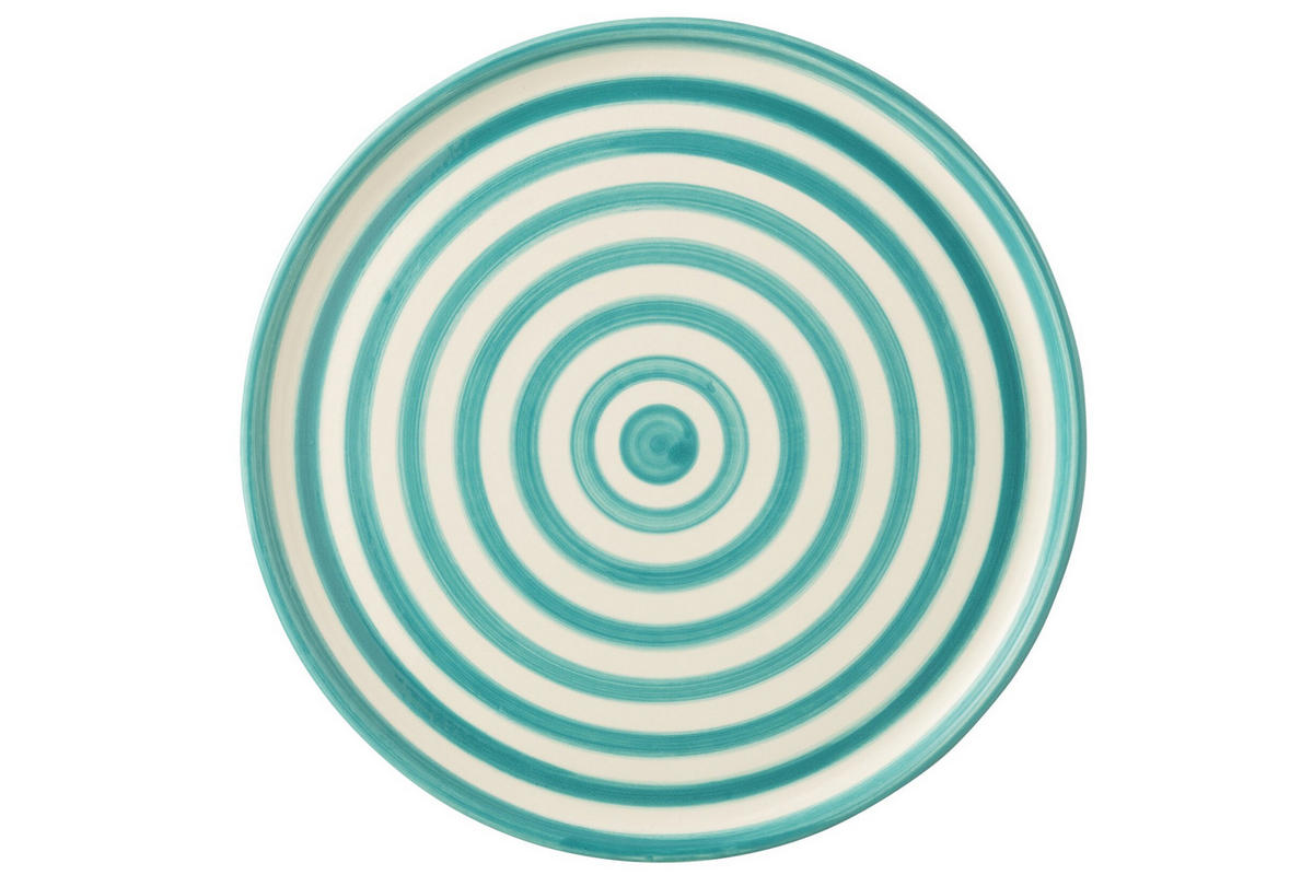 TELLER GRANADA STRIPES - Töpferei - Aqua - Multicolor, Keramik (34cm) - J-Line