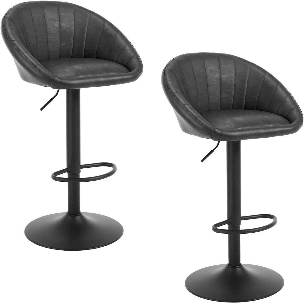BARHOCKER 2er Set Kunstleder, Metall, Anthrazit - Anthrazit/Schwarz, Kunststoff/Metall (53/83/45cm) - Woltu