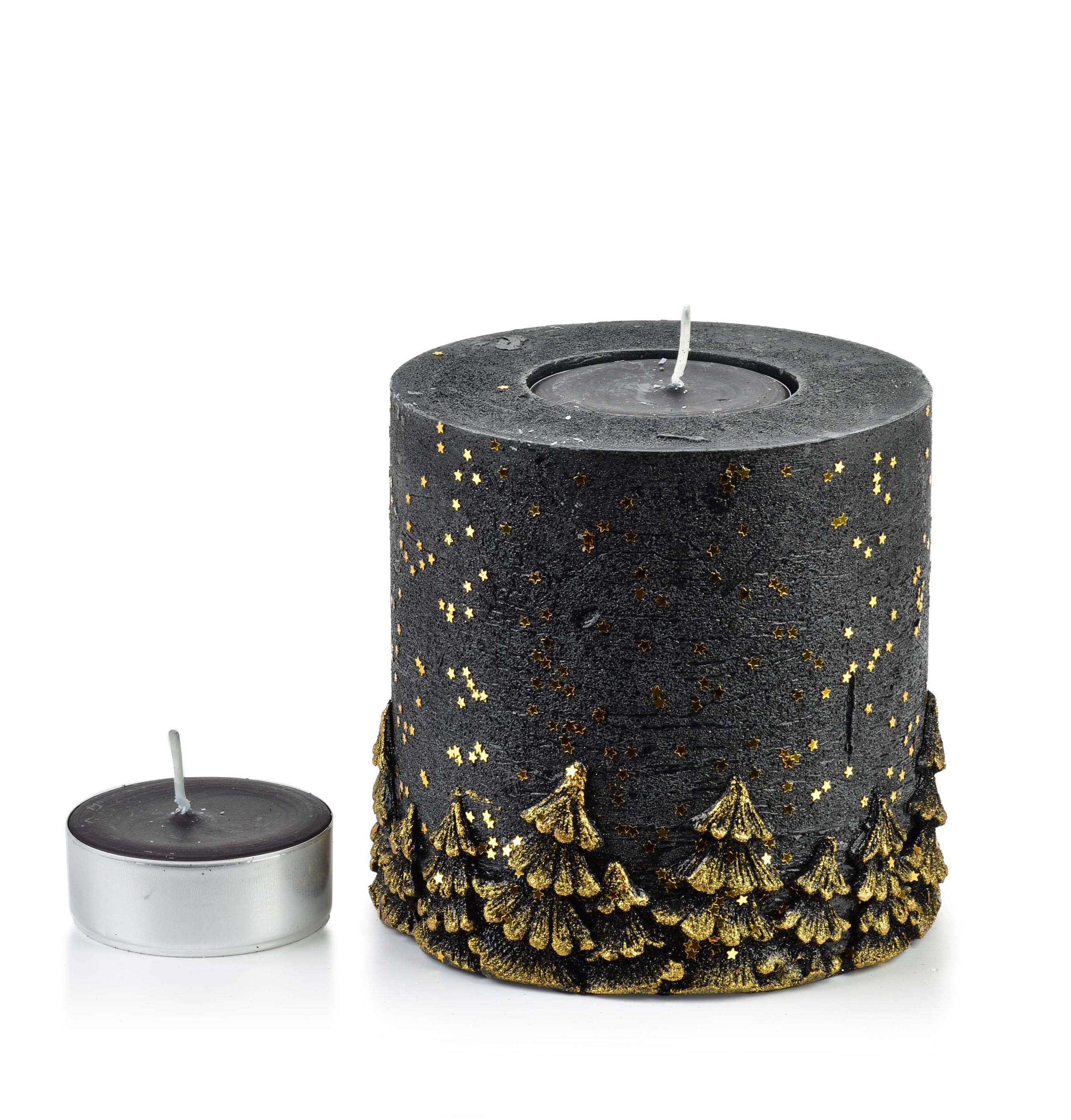 TEELICHTHALTER Las Schwarz Gold 12/12/12 cm Naturmaterial - Goldfarben/Schwarz, Naturmaterialien (12cm) - Mondex