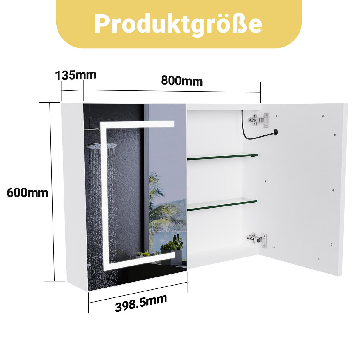 SPIEGELSCHRANK 80cm mit LED, Doppeltür, Weiß - Weiß, Holz (13.5/60/80cm)