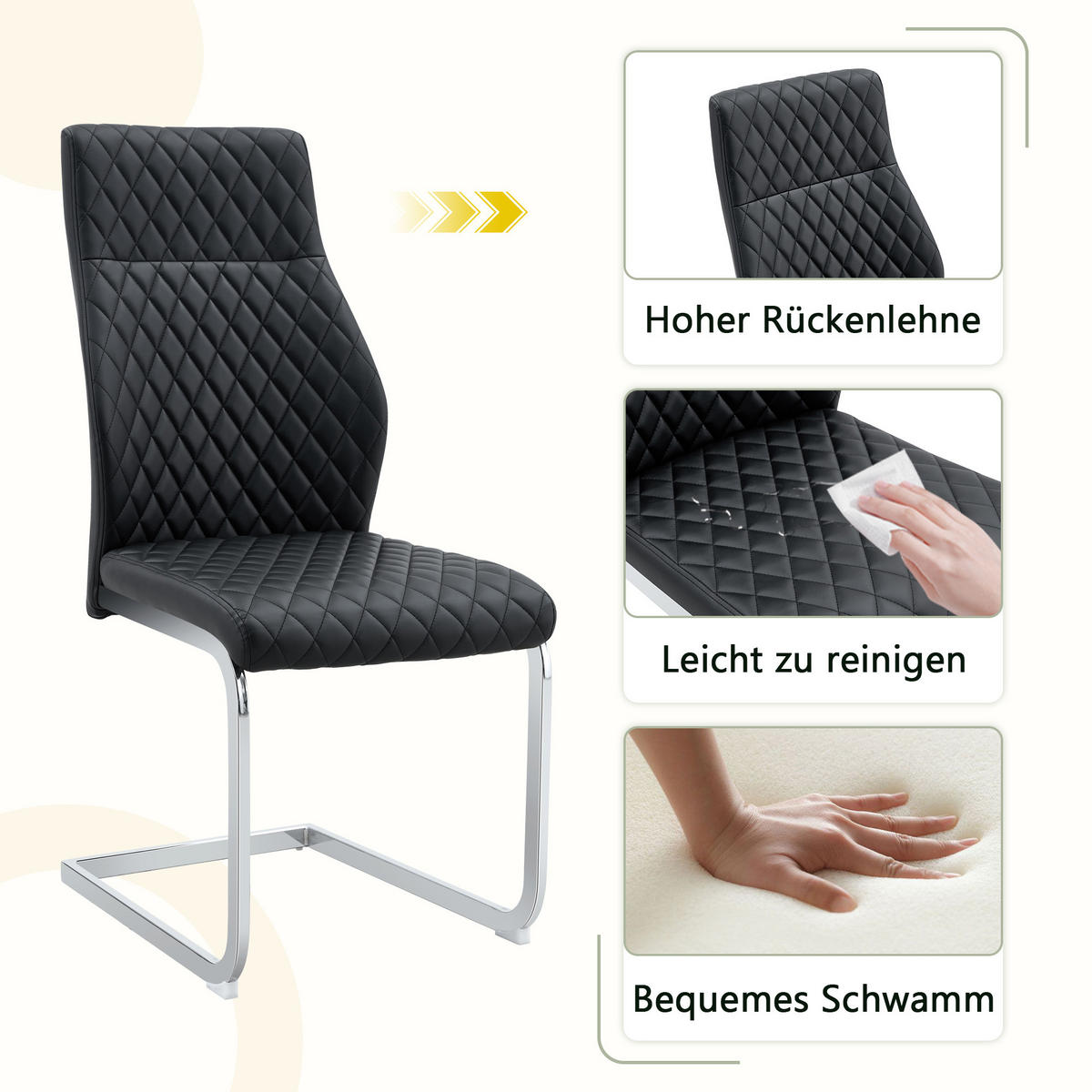 SCHWINGSTUHL DE-36563 2er-Set mit PU-Bezug und Metallrahmen Schwarz - Schwarz, Metall (63/100/43cm) - ComfortXL