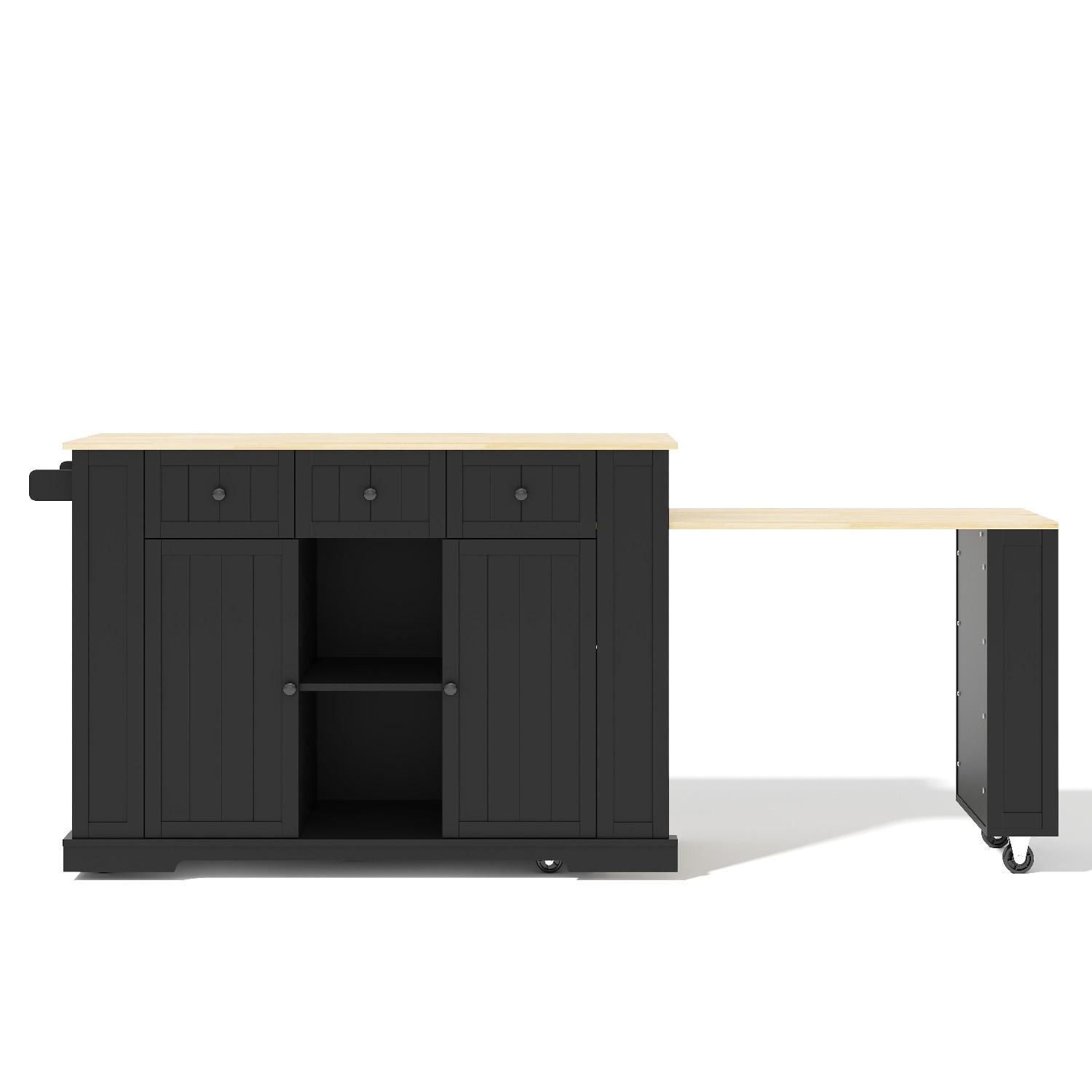 KÜCHENINSEL 138/55/93 cm Schwarz mit 3 Schubladen, ausziehbarem Esstisch und 7 Rädern - Schwarz, Holz/Holzwerkstoff (55/93/138cm) - Oxeza