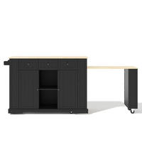 KÜCHENINSEL 138/55/93 cm Schwarz mit 3 Schubladen, ausziehbarem Esstisch und 7 Rädern - Schwarz, Holz/Holzwerkstoff (55/93/138cm) - Oxeza