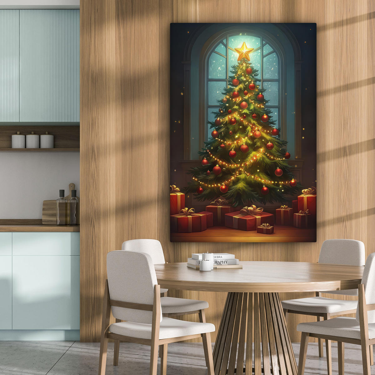 LEINWANDBILD Weihnachtsbaum - Geschenk - Winter 90x140 cm - Grün, Textil (90/140cm) - MuchoWow