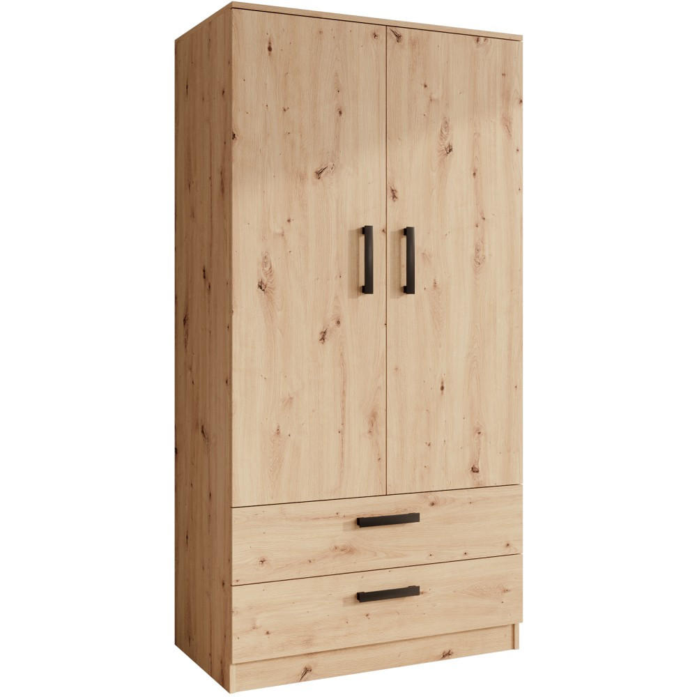 DREHTÜRENSCHRANK Trend, mit Schubladen, eiche Artisan - Schwarz/Eiche Artisan, Holzwerkstoff (90/180/50cm) - Beautysofa