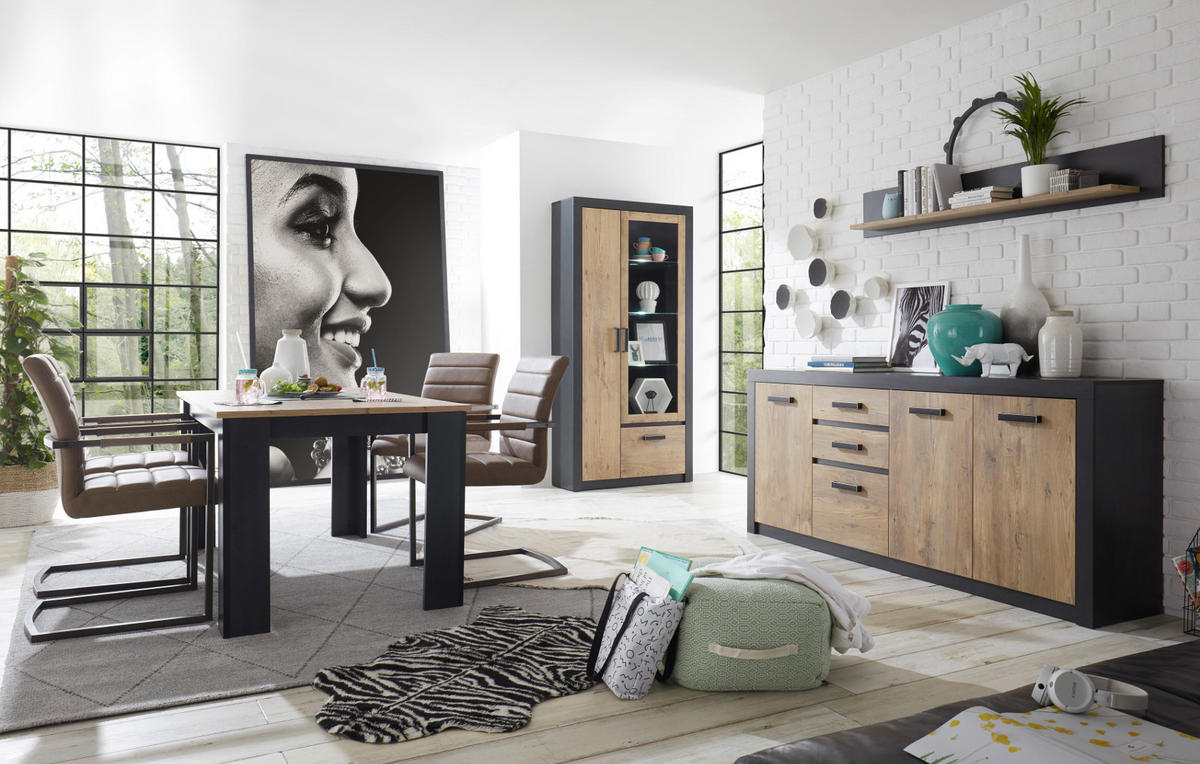 VITRINE Kastanie grau Fresco, Vitrinenschrank, 67 x 200 cm - Kastanienfarben/Dunkelgrau, Glas/Holzwerkstoff (67/200/35cm) - Furn.Design